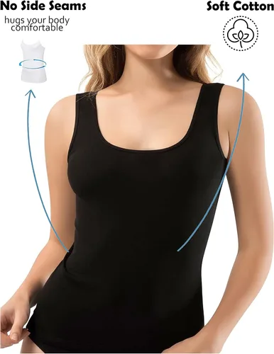 Miniatura 37 de VAVONNE Camiseta sin mangas tipo camisola para mujer, toda de algodón, aireada, suave y cómoda