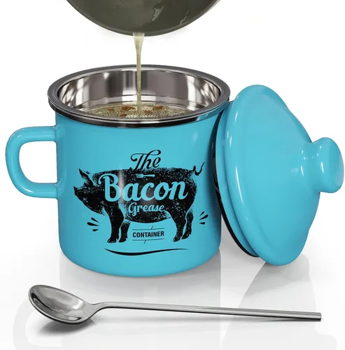 Miniatura 12 de PGYARD Mini Recipiente para Grasa de Tocino con Colador - Ahorrador de Grasa Esmaltado de 15 OZ, Guardador de Grasa de Tocino Estilo Granja