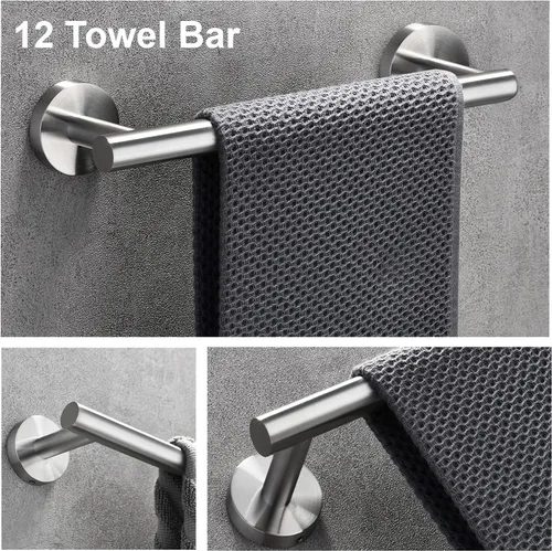 Miniatura 4 de Nolimas Juego de 3 piezas de accesorios de baño de acero inoxidable SUS304 de níquel cepillado para montar en la pared, incluye barra de toalla de 3