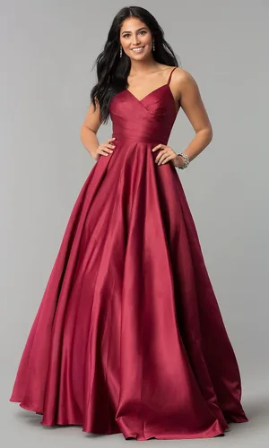 Miniatura 4 de TIRAS Vestidos de fiesta con cuello en V para mujer, vestido largo de fiesta de satén fruncido, vestido de noche con bolsillos CM139