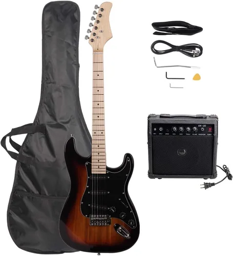 Miniatura 10 de Kit completo de guitarra eléctrica de 39 pulgadas para principiantes, tamaño completo con amplificador de 20 W, con correa, bolsa, amplificador