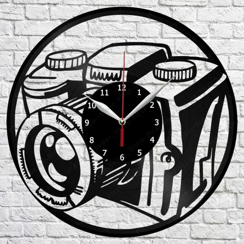 Reloj de pared de vinilo para fotógrafo, diseño de grabación, decoración del hogar, hecho a mano, regalo de personalidad (tamaño: 12 pulgadas,