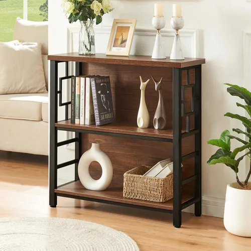 Miniatura 8 de HOMISSUE Estantería para libros, estantería profunda de 3 niveles con almacenamiento, estantería de madera de ingeniería y metal, estantería baja