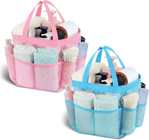 Miniatura 8 de Attmu Organizador de ducha de malla portátil, de secado rápido, bolsa de ducha colgante para dormitorio universitario, artículos esenciales de gran