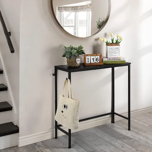 Miniatura 2 de Mesa de entrada estrecha negra moderna – Mesa de sofá delgada con ganchos para sala de estar, vestíbulo, dormitorio, pasillo, oficina Negro