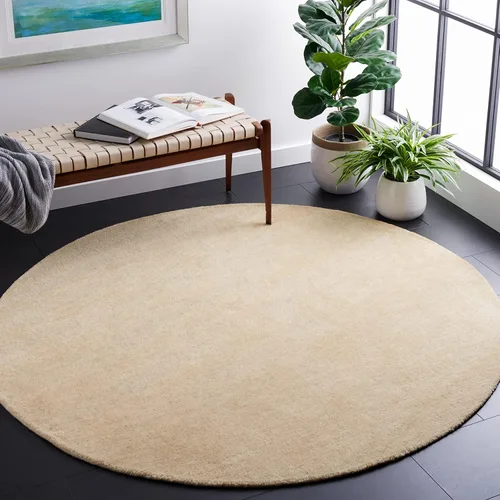 SAFAVIEH Himalaya Collection HIM610E - Alfombra redonda de lana de primera calidad, hecha a mano, 6 pies, color beige