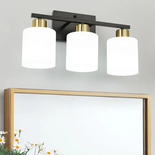 Miniatura 8 de WILON 2 luces doradas cepilladas, accesorios de iluminación de tocador de baño con pantallas de vidrio esmerilado blanco leche, modernas luces