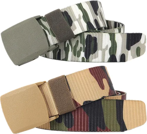 Miniatura 15 de Cinturón para hombre, cinturón táctico militar de nailon con hebilla sin metal, paquete de 2 Camuflaje verde y camuflaje caqui