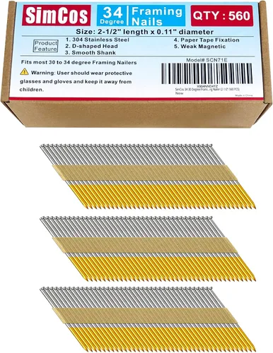 Miniatura 13 de Clavos para enmarcar de 34 a 30 grados, acero inoxidable 304, cabeza D, mango liso, cinta de clavos para clavar enmarcar de 30 a 34 grados