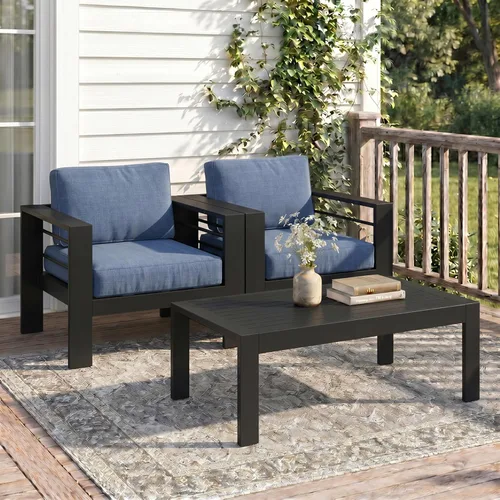 Miniatura 40 de Solaste Aluminum Patio Sofa with Coffee Table,3 PCS Patio Furniture Set with Cushions, All-Weather Outdoor Sofa for Balcony, Deck, Backyard, Porch