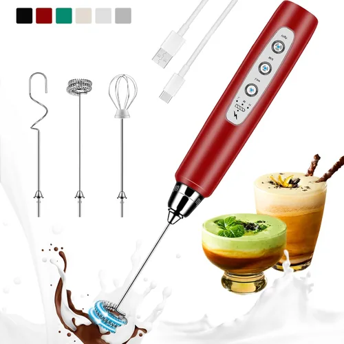 Miniatura 15 de Colarlemo Espumador de Leche de Mano Recargable con Soporte, Varita Espumadora Mezclador de Bebidas Batidor Eléctrico para Café, Desmontable con 3