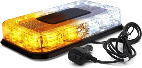 Barra de luces estroboscópicas LED blancas y ámbar de 12 pulgadas para techo, magnéticas, mini luces de emergencia y advertencia para vehículos de