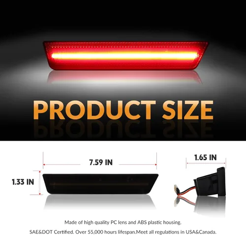 Miniatura 6 de Luces LED de señalización lateral para parachoques trasero rojo para 2008-2014 Dodge Challenger y 2011-2014 Charger con lente ahumada, 2 piezas