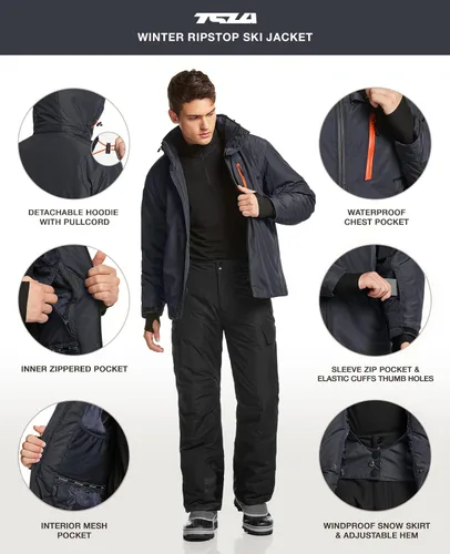 Miniatura 3 de TSLA Men's Winter Ski Jacket, Waterproof Warm Insulated Snow Coats, Cold Weather Windproof Snowboard Jacket with Hood