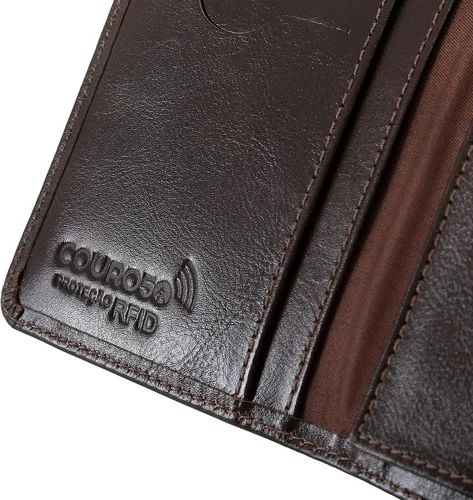 Miniatura 4 de Cartera delgada de piel minimalista con bolsillo frontal con bloqueo RFID tamaño pequeño 620, Café
