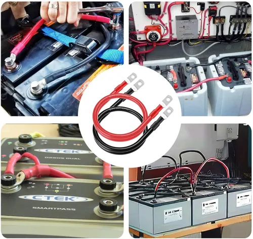 Miniatura 5 de Cables inversores de corriente de batería paralela de 1 pie de calibre 2 AWG rojo + negro para energía solar, automóvil, RV y marina (juego)