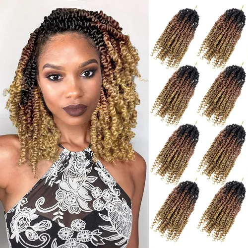 Miniatura 50 de Bileaf Cabello de Ganchillo Passion Twist Pre-retorcido de 10 Pulgadas, 8 Paquetes de Ganchillo Passion Twist, Cabello Corto Passion Twist