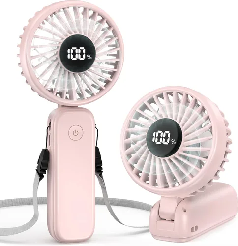 Miniatura 9 de Ventilador de mano plegable, ventiladores de mano recargables de 5000 mAh con potente refrigeración, 4 velocidades, pantalla LED, ventilador