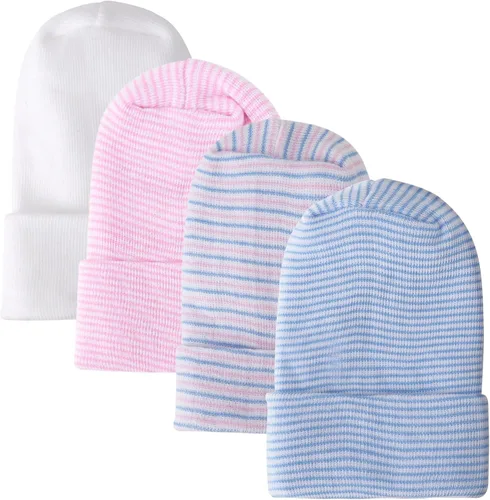 DRESHOW BQUBO - Paquete de 4 gorros de hospital para recién nacidos, gorro para bebé con lazo grande, suave y lindo nudo