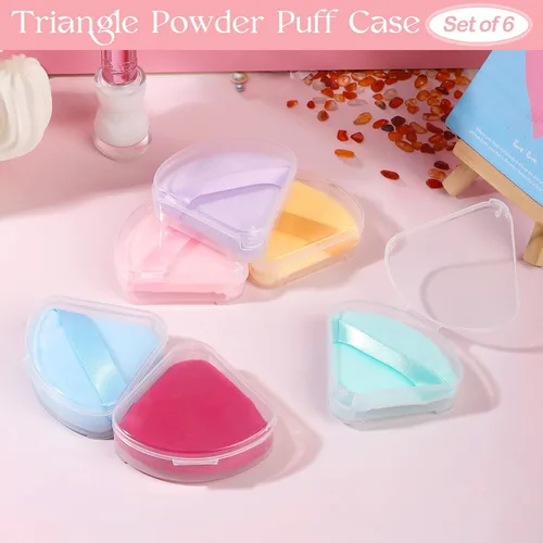 Miniatura 2 de Juego de 6 estuches para soplo de polvo, soporte para licuadora de belleza de viaje, caja de almacenamiento de soplo de polvo triangular portátil