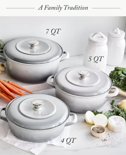 Miniatura 7 de Merten & Storck - Olla holandesa redonda de 7 cuartos con tapa, olla de hierro esmaltado fabricada en Europa, apta para inducción y todas las Gris