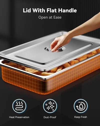 Miniatura 5 de ZeroPone 4 paquetes de sartenes de hotel con tapas, tamaño completo 4" de profundidad, sartén de mesa de vapor de acero inoxidable de 19 calibres