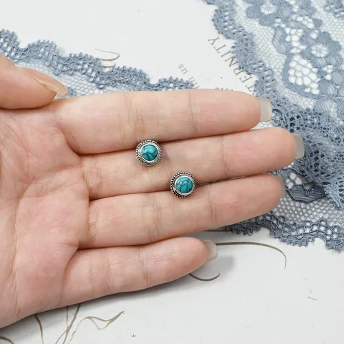 Miniatura 18 de Tibetan Turquoise Earrings 925 Sterling Silver Post Stud Boho Gemstone Hypoallergenic Handmade Earrings for Women Trendy Fashion