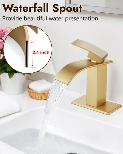 Miniatura 4 de Midanya Grifo de baño con boquilla de cascada, de un solo orificio o montaje en cubierta de 3 agujeros, grifo de fregadero de acero inoxidable 304