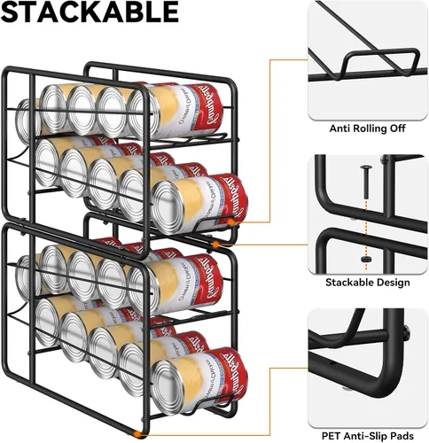 Miniatura 4 de MOOACE Paquete de 4 Estantes Dispensadores de Latas, Organizador Soporte Apilable de Almacenamiento de Latas para Alimentos Enlatados Gabinete