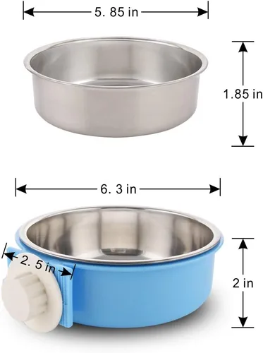 Miniatura 6 de Cuenco extraíble de acero inoxidable para perros, comedero de alimentos y agua, taza para gatos, cachorros, pájaros, mascotas (grande, azul)