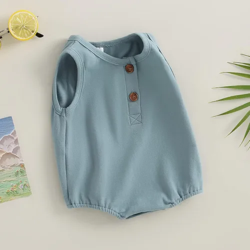 Miniatura 2 de Mameluco básico de algodón sin mangas para bebé, niño y niña, de algodón, de gran tamaño, traje de verano
