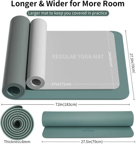 Miniatura 5 de Tapete de yoga extra grueso de 0.315 pulgadas, 72 x 28 pulgadas, tapete de ejercicio antideslizante, reversible de 2 lados de doble