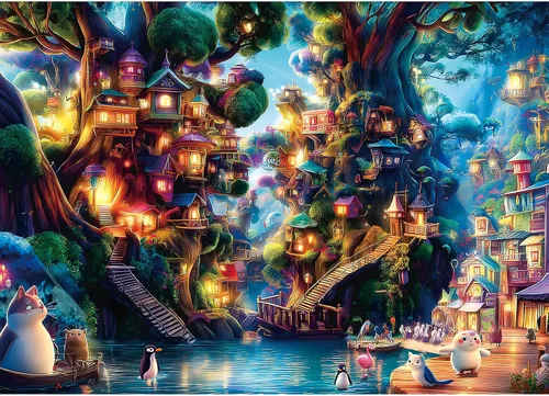 Miniatura 23 de Rompecabezas para adultos de 1000 piezas, rompecabezas de casa victoriana al atardecer para decoración familiar, juego de fiesta, tamaño terminado