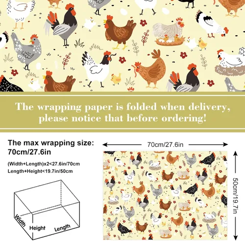 Miniatura 2 de JarThenaAMCS 8 hojas de papel de regalo de animales de granja, no enrollado, papel de regalo de pollo plegado plano para manualidades, baby shower
