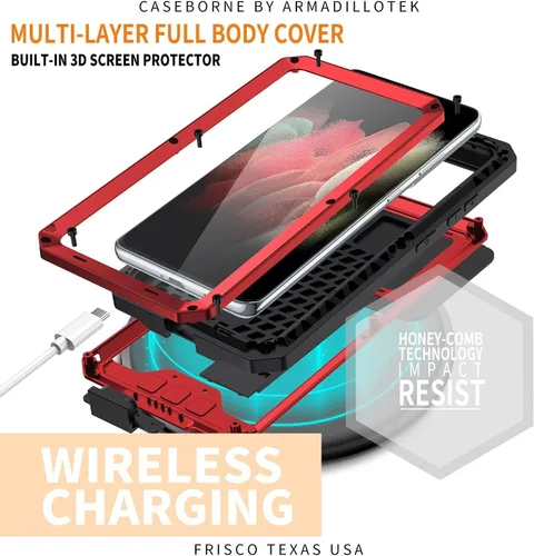 Miniatura 6 de Compatible con Samsung Galaxy S21 Ultra 5G, aluminio metal Gorilla Glass a prueba de golpes militar resistente funda protectora rígida