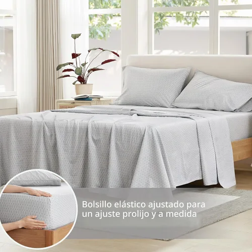 Miniatura 4 de Comfort Spaces Juego de sábanas 100% algodón, transpirable, ligero, suave con bolsillo elástico de 30 cm que se ajusta hasta un colchón de 35 cm