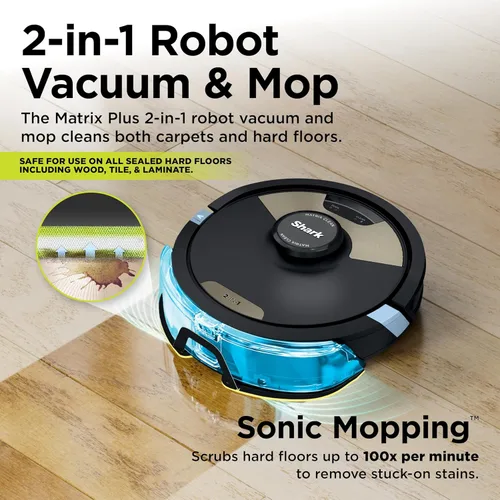 Miniatura 2 de Shark Combo robot de aspiradora y trapeador, potente succión, Matrix Plus, capacidad de residuos de 60 días, base autovaciante sin bolsa HEPA