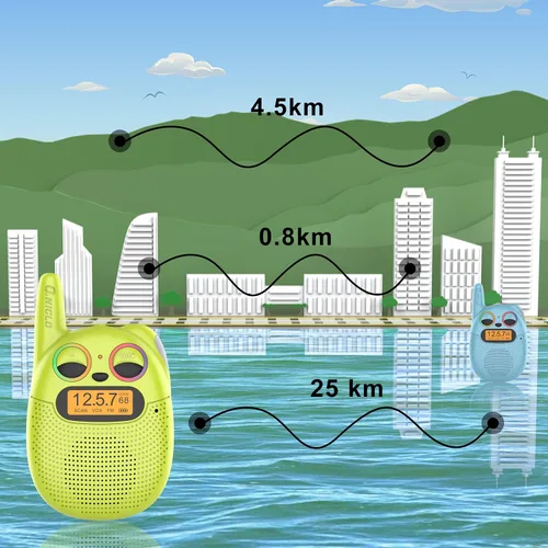 Miniatura 6 de Qniglo Walkie Talkies para niños recargables, paquete de 2, regalos de Navidad y cumpleaños, juguetes para niños y niñas de 3 a 12 años, walkie Azul