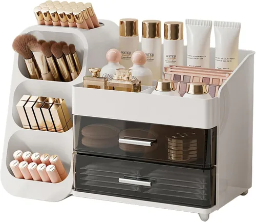 Miniatura 14 de UFORU Organizador de maquillaje para tocador con soporte para pinceles, organizador de cuidado de la piel de gran capacidad para encimera de baño