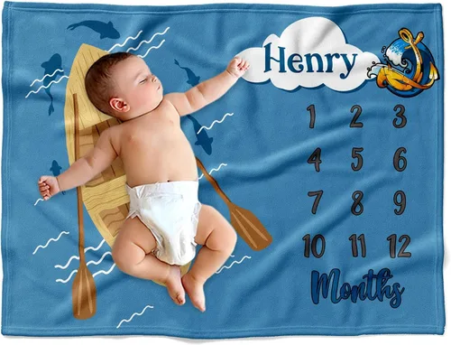 Miniatura 14 de Manta de bebé personalizada de pesca con mosca, manta de pescado para bebé, manta de hitos mensuales para bebé, manta de hito para bebé, manta