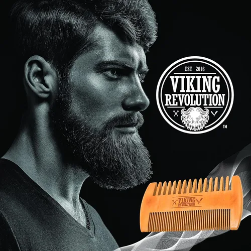 Miniatura 5 de BEST DEAL peine de madera para barba y estuche, acción dual, dientes finos y gruesos, perfecto para utilizar con bálsamos y aceites, peine