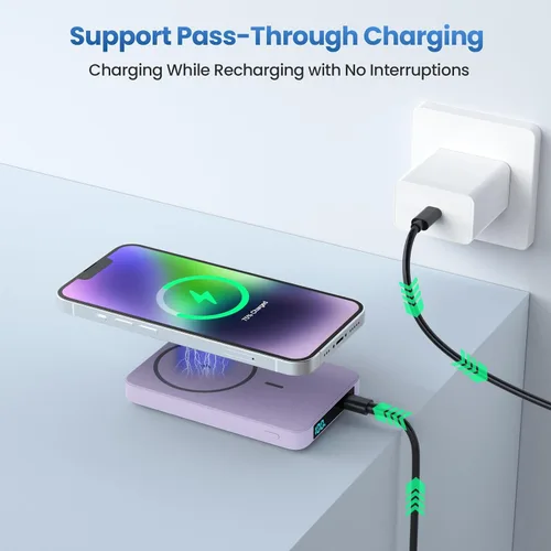 Miniatura 6 de Cargador portátil magnético, cargador portátil inalámbrico delgado con pantalla LCD, batería PD de carga rápida USB-C compatible con MagSafe, iPhone