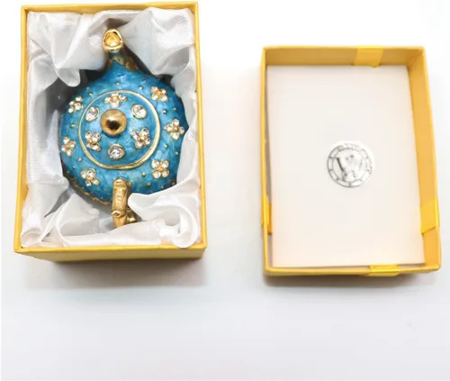 Miniatura 6 de Vals & F Retro azul claro tetera joyero con bisagras anillo con soporte pintado a mano figura coleccionable