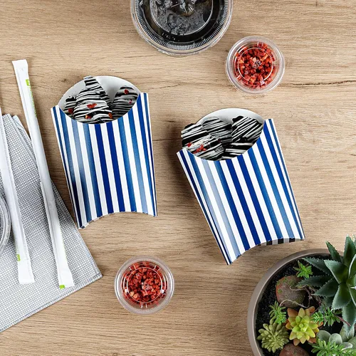 Miniatura 9 de Restaurantware Bio Tek - Taza de papas fritas desechables de 4.7 x 3.5 x 5.1 pulgadas, 100 vasos desechables para refrigerios, papel azul y blanco