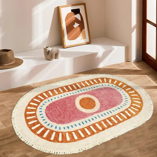 Miniatura 9 de Lukinbox Alfombra bohemia para sala de estar, 3 x 5 pies, lavable a máquina, alfombra de dormitorio, súper suave, antideslizante, color naranja