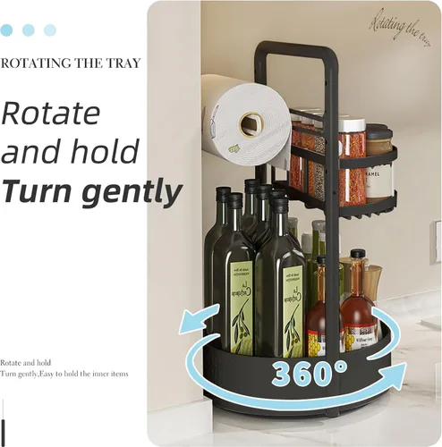 Miniatura 6 de Organizador giratorio de 2 niveles con soporte para toallas de papel, organizador de cocina Lazy Susan para encimera y gabinete, estante de especias