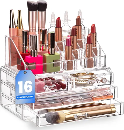 Miniatura 9 de Masirs Organizador de maquillaje acrílico transparente con cajones, almacenamiento de tocador cosmético para cuidado de la piel, accesorios