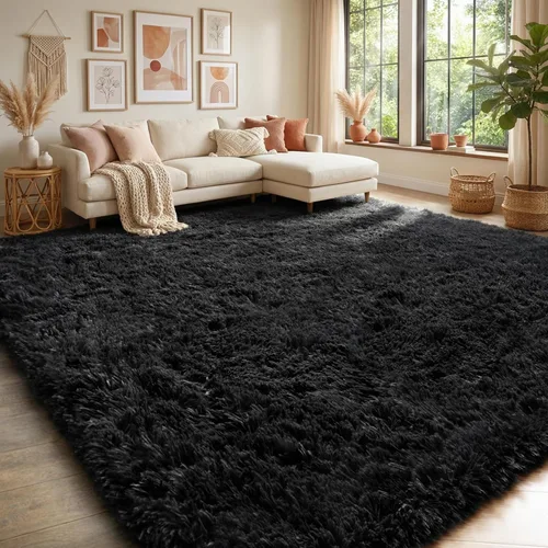 Miniatura 8 de PAGISOFE Alfombras esponjosas de dormitorio de 4 x 6 pies, color negro, alfombra moderna para sala de estar, alfombra lanuda para interiores
