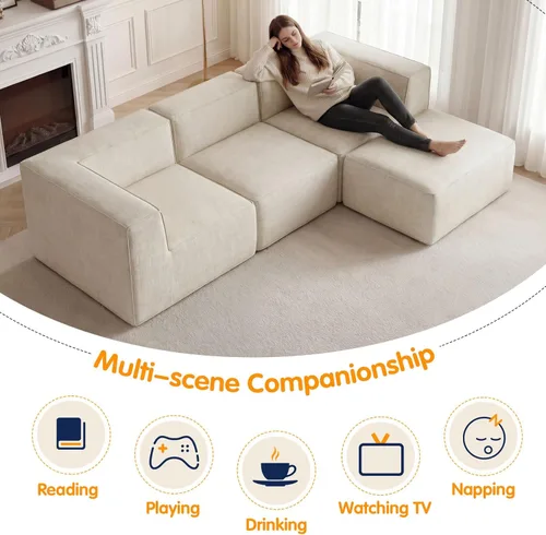 Miniatura 6 de Sofá Seccional Comprimido de 106" Sofás Modulares en Forma de L con Chaise, Espuma de Alta Densidad Sin Ensamblaje Requerido, 4 Piezas