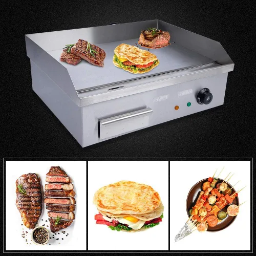 Miniatura 8 de TFCFL Parrilla eléctrica de mesa de 110 V para encimera de restaurante, parrilla plana de acero inoxidable, control de temperatura ajustable